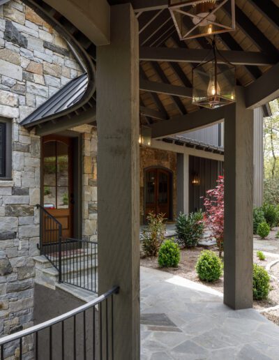 A stone walkway leading to a home.